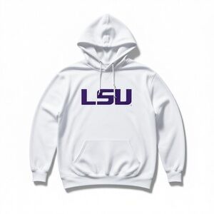 Men’s Large Russell Athletic LSU White Hoodie Sweater Louisiana State NCAA
